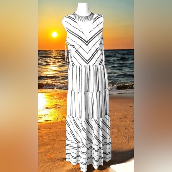 DKNY Linen blend Nautical Summer Dress Sz10 - Picture 1 of 14